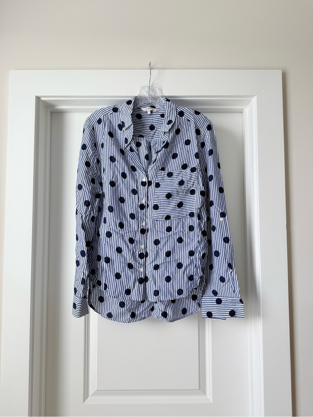next Blue White Striped Blouse Navy Polka Dots women’s button down Longsleeve